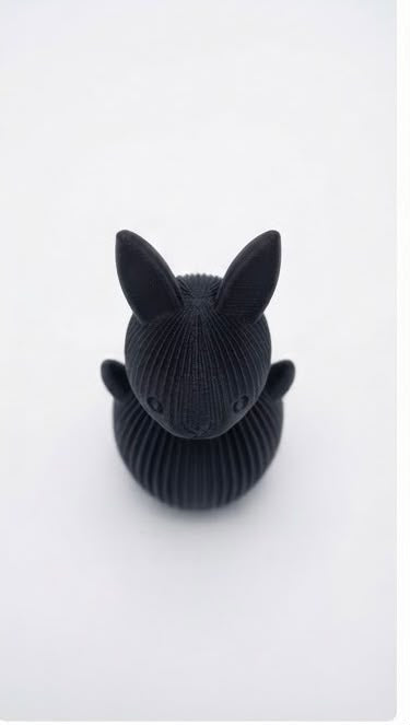 Figurină 3D – Iepure Decorativ Abstract, Finisaj Negru Mat